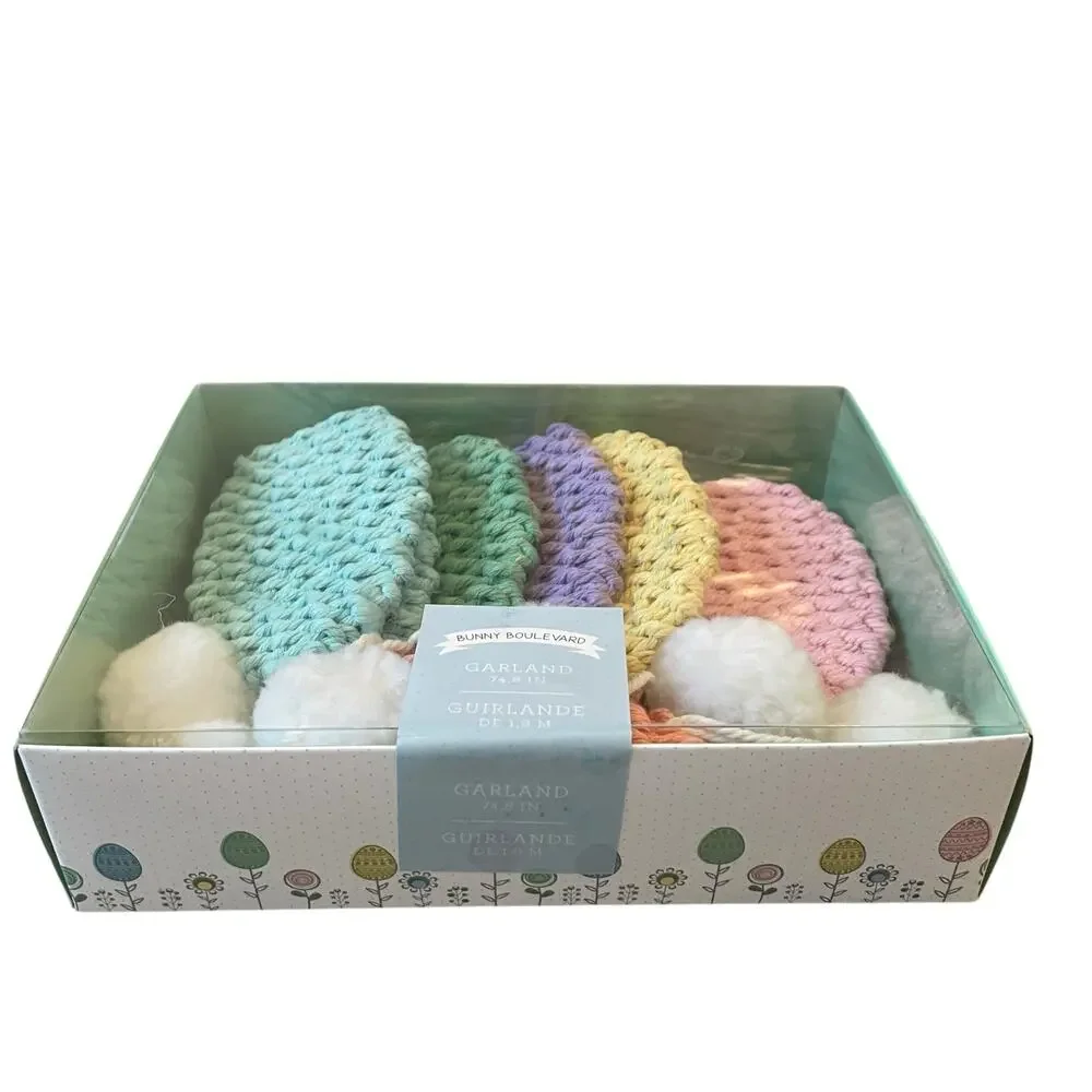 Bunny Boulevard Crochet Easter Egg Garland with Pom Poms 6ft Multicolor New